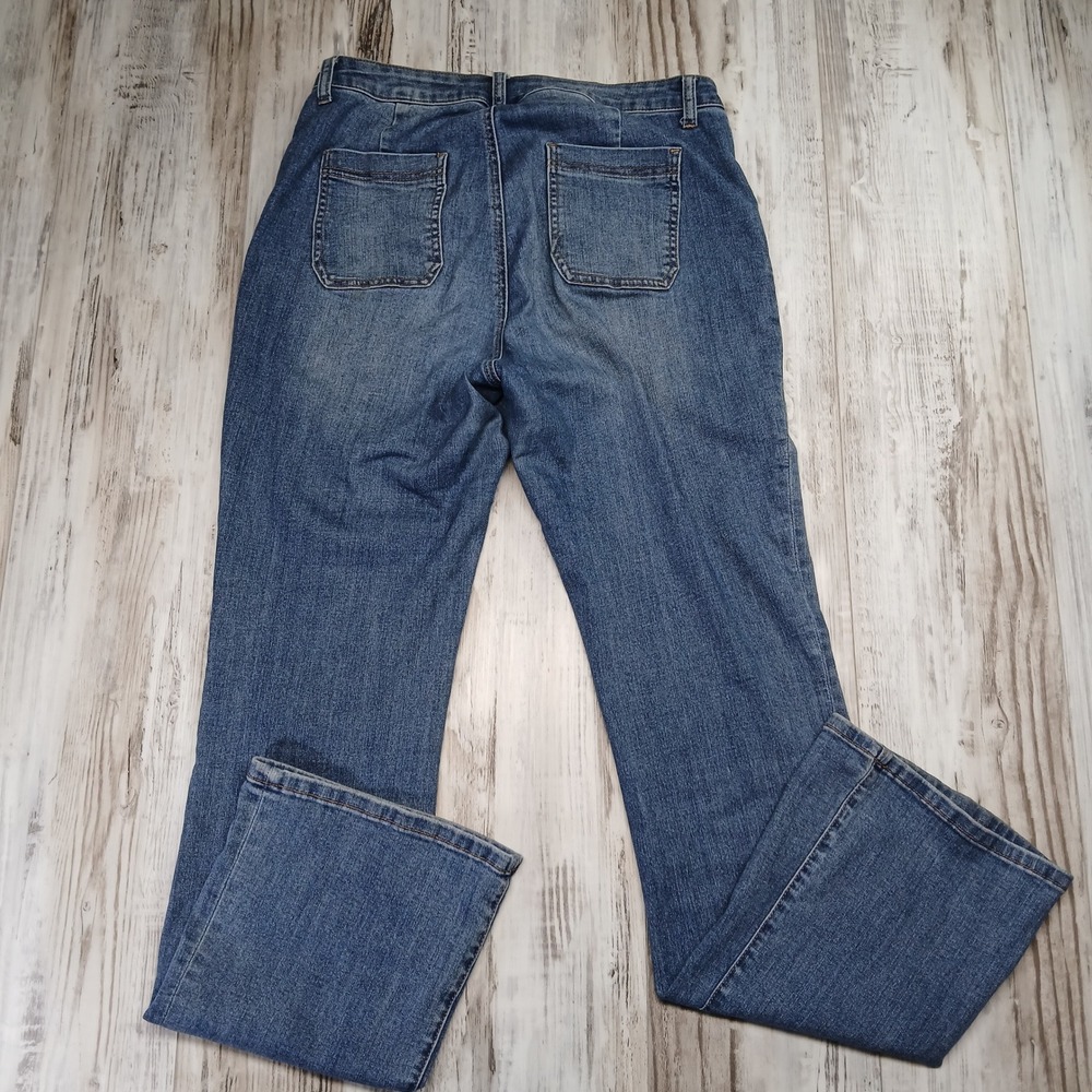 Boston Proper Womens High Rise Flare Jeans Medium Wash Patch Pocket 12 222105015 - Picture 6 of 10